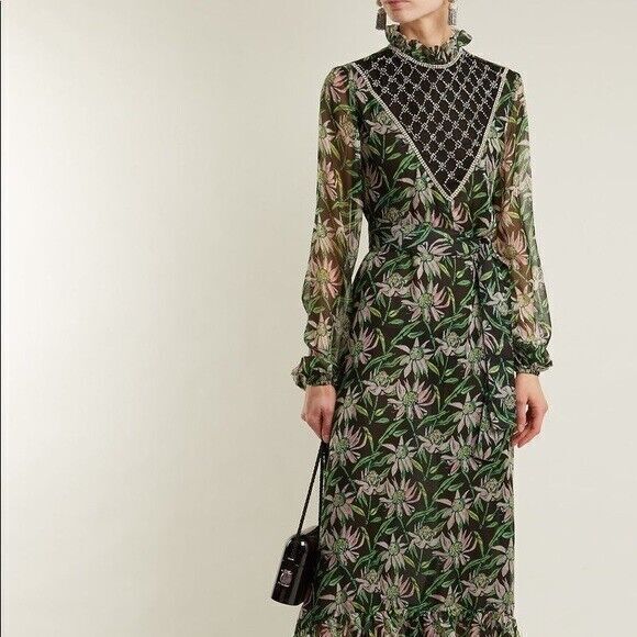 Dodo Bar Or Angelina Floral Print Jeweled Maxi‎ Dress Long Sleeve Formal 44/8 US - Picture 1 of 16